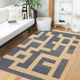 handmade Modern Kilim, New arrival Blue Beige Hand-Woven RECTANGLE 100% WOOL area rug 5' x 6'