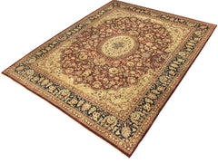 handmade Traditional Hussani Red Blue Hand Knotted RECTANGLE 100% WOOL area rug 9x11