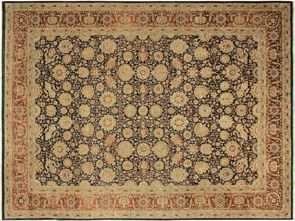 handmade Traditional Tabriz Blue Brown Hand Knotted RECTANGLE 100% WOOL area rug 9x12