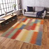 handmade Modern Kilim, New arrival Rust Blue Hand-Woven RECTANGLE 100% WOOL area rug 8' x 10'