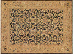 handmade Traditional Agra Tabriz Blue Tan Hand Knotted RECTANGLE 100% WOOL area rug 9x12
