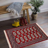 handmade Geometric Bokhara Maroon Beige Hand Knotted RECTANGLE 100% WOOL area rug 2' x 3'