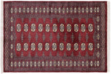 Southwestern Bokhara Adalyn Maroon Gray Hand Knotted Rug - 3'0'' x 5'0''