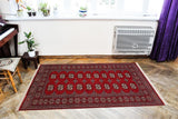 handmade Geometric Bokhara Red Gray Hand Knotted RECTANGLE 100% WOOL area rug 4' x 6'