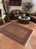 handmade Geometric Bokhara Brown Beige Hand Knotted RECTANGLE 100% WOOL area rug 4' x 6'