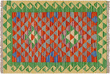 handmade Traditional Kilim, New arrival Gold Green Hand-Woven RECTANGLE 100% WOOL area rug 2' x 3'