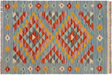 handmade Traditional Kilim, New arrival Blue Rust Hand-Woven RECTANGLE 100% WOOL area rug 2' x 3'