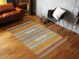 handmade Modern Kilim, New arrival Blue Beige Hand-Woven RECTANGLE 100% WOOL area rug 4' x 6'