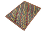 handmade Geometric Balouchi Blue Red Hand Knotted RECTANGLE 100% WOOL area rug 4 x 6