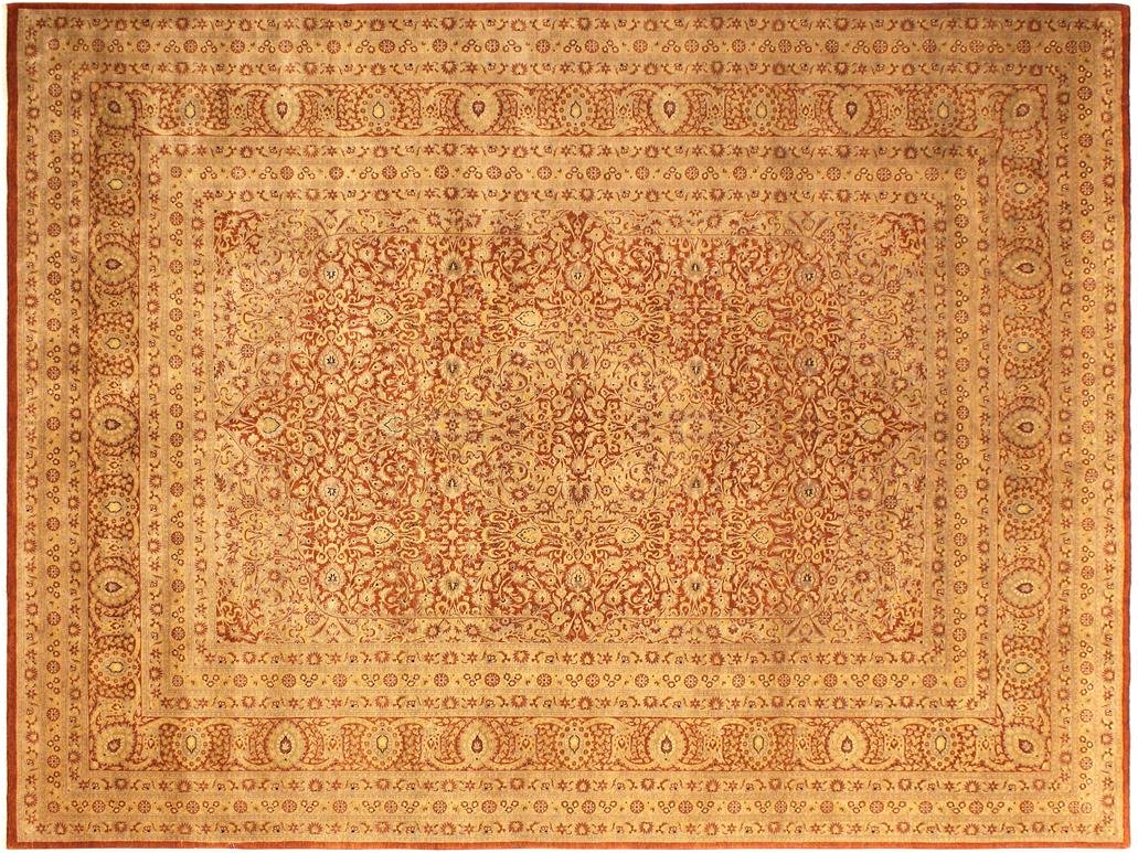 handmade Traditional Nauras Rust Gold Hand Knotted RECTANGLE 100% WOOL area rug 9x12