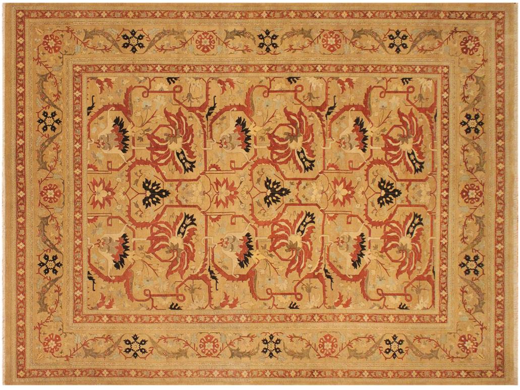 handmade Traditional Kaffas Gold Tan Hand Knotted RECTANGLE 100% WOOL area rug 9x12