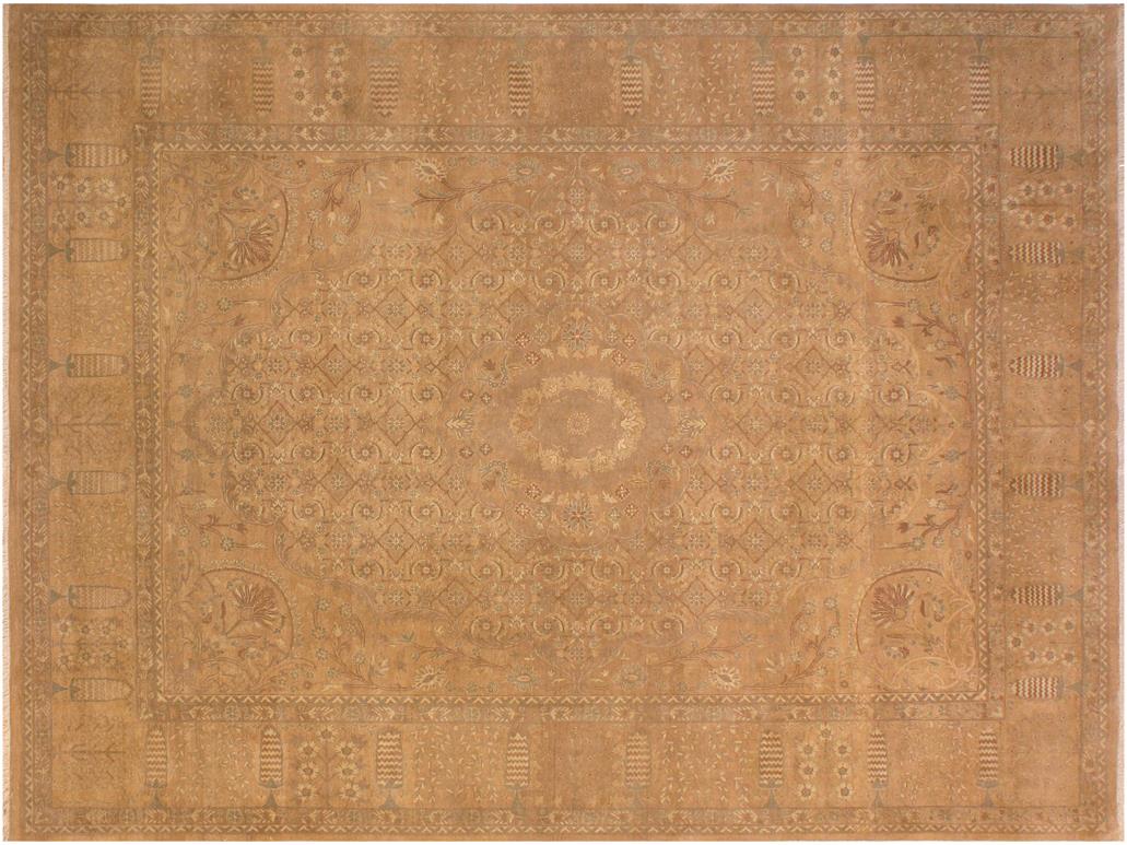 handmade Traditional  Tan Gold Hand Knotted RECTANGLE 100% WOOL area rug 9x12