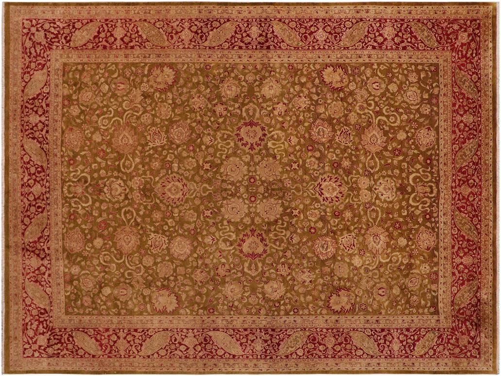 handmade Traditional Kashan Green Red Hand Knotted RECTANGLE 100% WOOL area rug 9x12