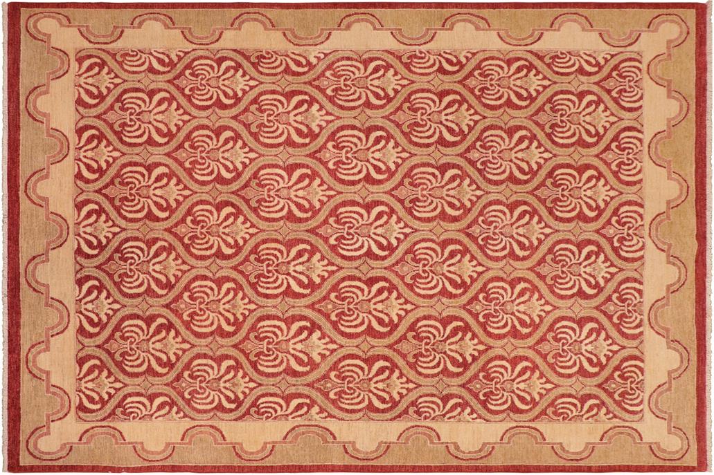handmade Transitional Kafkaz Chobi Ziegler Red Beige Hand Knotted RECTANGLE 100% WOOL area rug 8 x 10