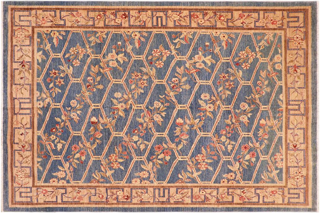 handmade Transitional Kafkaz Chobi Ziegler Lt. Blue Tan Hand Knotted RECTANGLE 100% WOOL area rug 8 x 10
