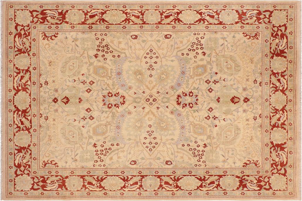 handmade Traditional Kafkaz Chobi Ziegler Beige Brown Hand Knotted RECTANGLE 100% WOOL area rug 8 x 10