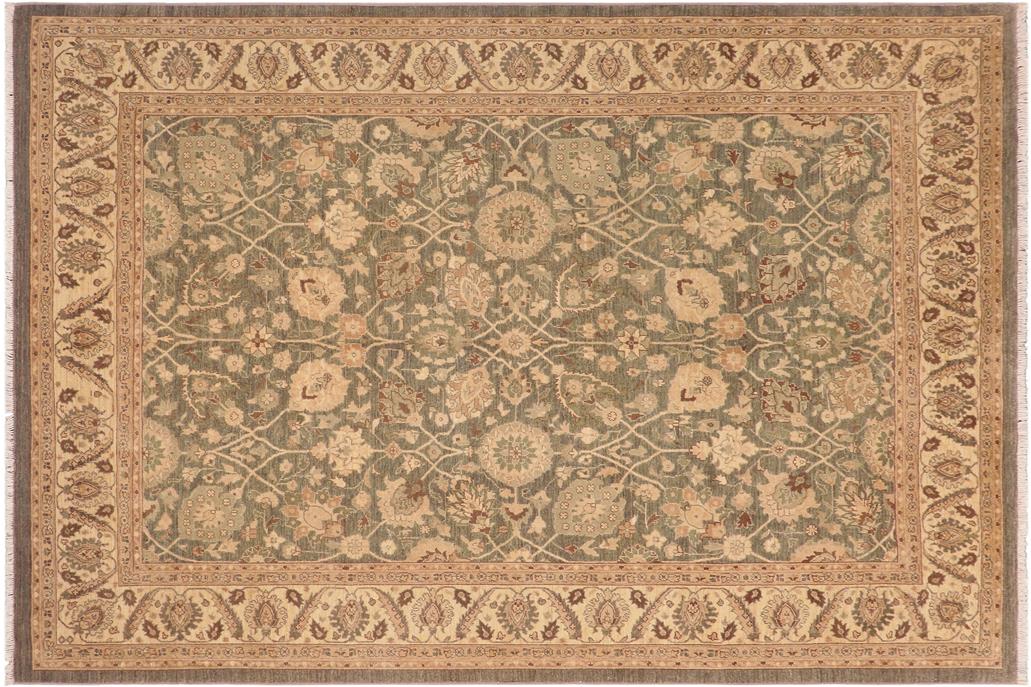 handmade Traditional Kafkaz Chobi Ziegler Green Gray Hand Knotted RECTANGLE 100% WOOL area rug 8 x 10