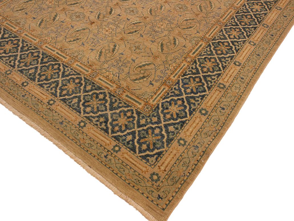 handmade Transitional Antique Tan Teal Blue Hand Knotted RECTANGLE 100% WOOL area rug 8x10
