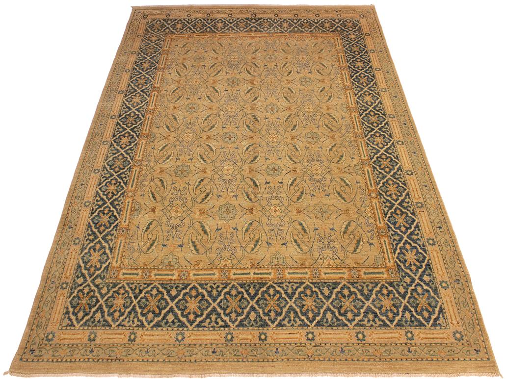 handmade Transitional Antique Tan Teal Blue Hand Knotted RECTANGLE 100% WOOL area rug 8x10