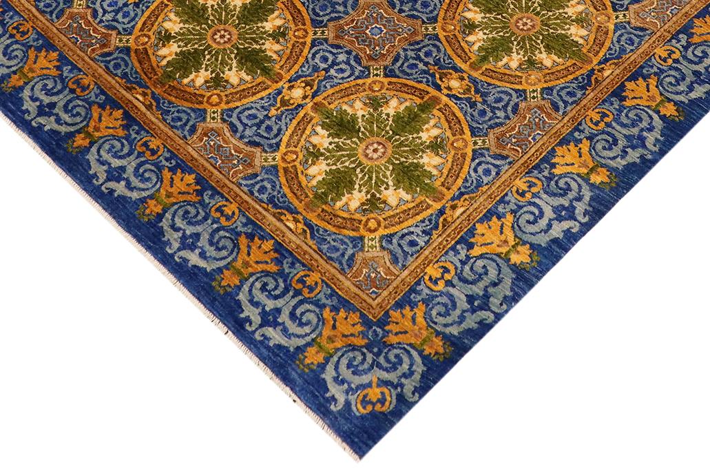 handmade Transitional Kafkaz Chobi Ziegler Blue Gold Hand Knotted RECTANGLE 100% WOOL area rug 8 x 10