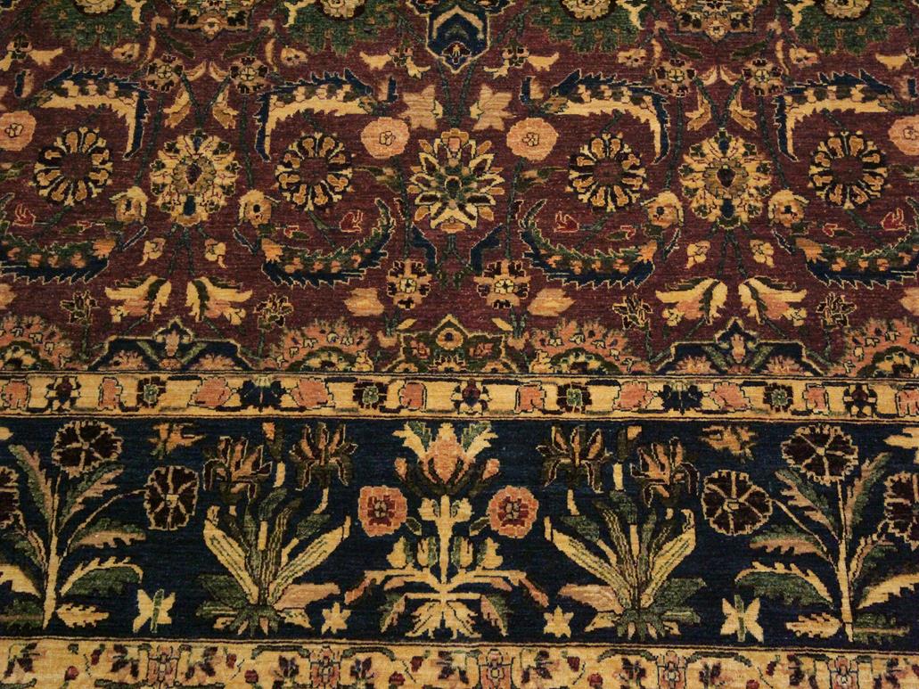 handmade Traditional Lahore Aubergine Blue Hand Knotted RECTANGLE 100% WOOL area rug 9x12