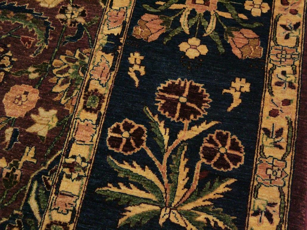 handmade Traditional Lahore Aubergine Blue Hand Knotted RECTANGLE 100% WOOL area rug 9x12