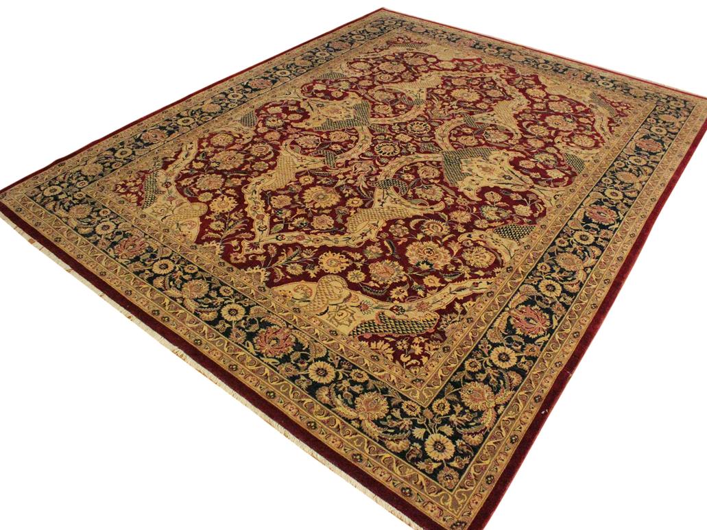 handmade Traditional Agra Red Blue Hand Knotted RECTANGLE 100% WOOL area rug 9x12