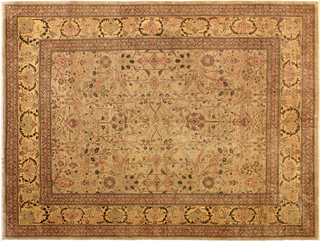 handmade Traditional Lahore Lt. Tan Tan Hand Knotted RECTANGLE 100% WOOL area rug 9x12