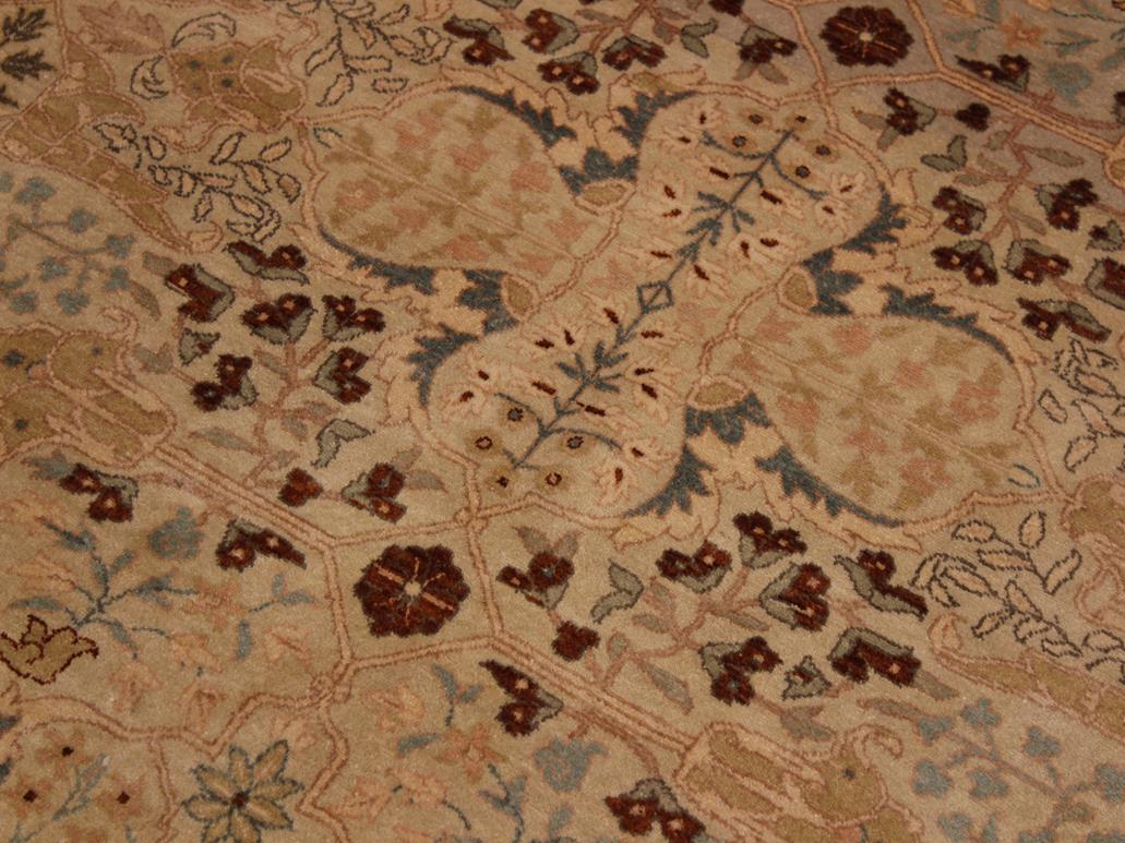 handmade Traditional Lahore Tan Lt. Blue Hand Knotted RECTANGLE 100% WOOL area rug 9x12