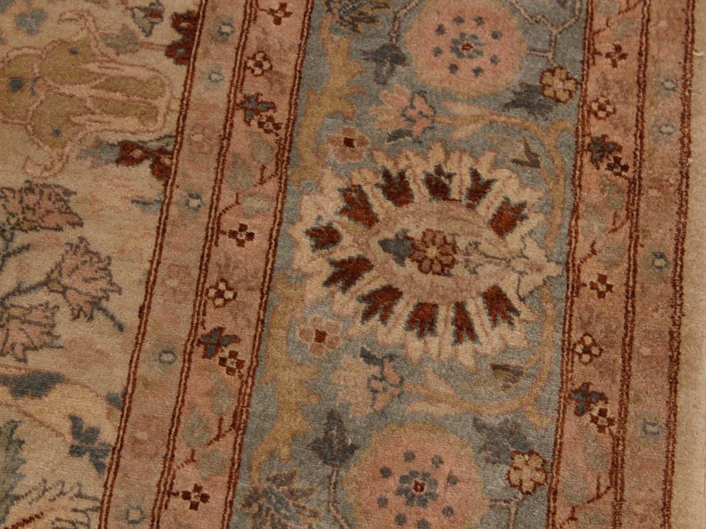 handmade Traditional Lahore Tan Lt. Blue Hand Knotted RECTANGLE 100% WOOL area rug 9x12