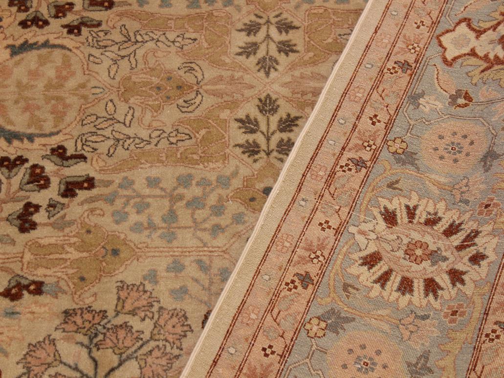 handmade Traditional Lahore Tan Lt. Blue Hand Knotted RECTANGLE 100% WOOL area rug 9x12