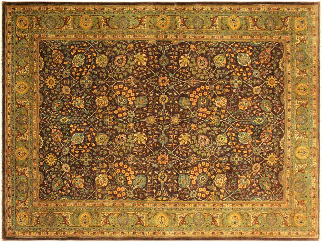 handmade Traditional Design Brown Lt. Green Hand Knotted RECTANGLE 100% WOOL area rug 9x12