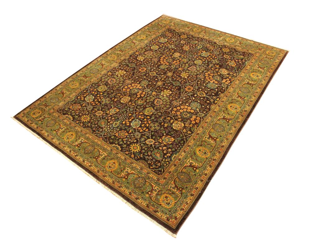 handmade Traditional Design Brown Lt. Green Hand Knotted RECTANGLE 100% WOOL area rug 9x12
