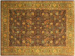 handmade Traditional Design Brown Lt. Green Hand Knotted RECTANGLE 100% WOOL area rug 9x12