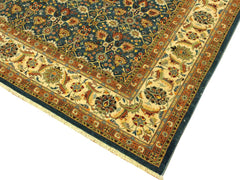 handmade Traditional Design Teal Blue Ivory Hand Knotted RECTANGLE 100% WOOL area rug 9x12