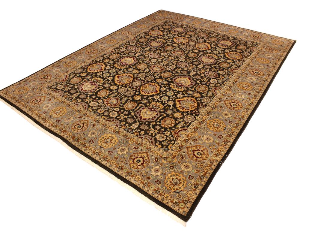 handmade Traditional Lahore Brown Lt. Gray Hand Knotted RECTANGLE 100% WOOL area rug 9x12