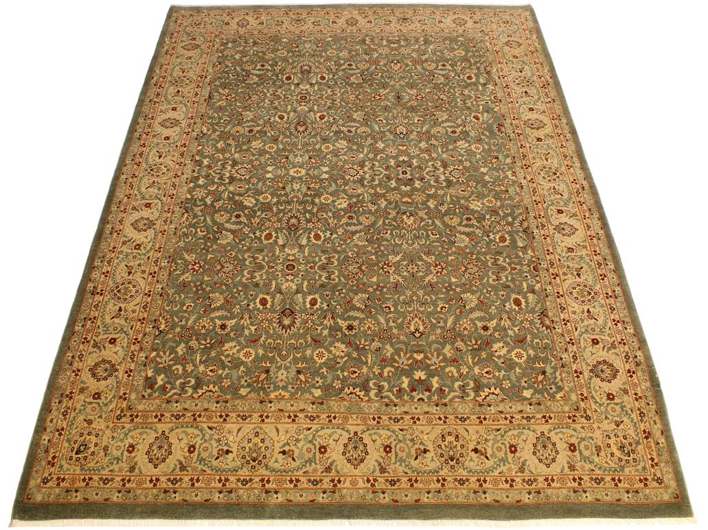 handmade Traditional Veg Dye Green Tan Hand Knotted RECTANGLE 100% WOOL area rug 9x12