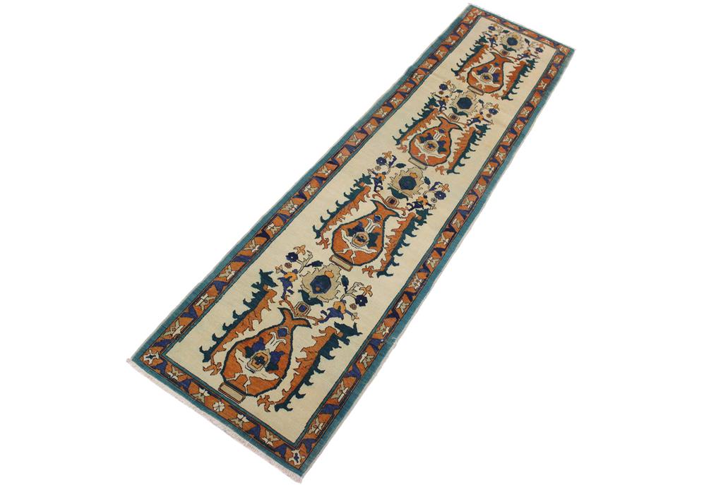handmade Traditional Kafkaz Chobi Ivory Rust Hand Knotted RUNNER 100% WOOL area rug 3 x 10
