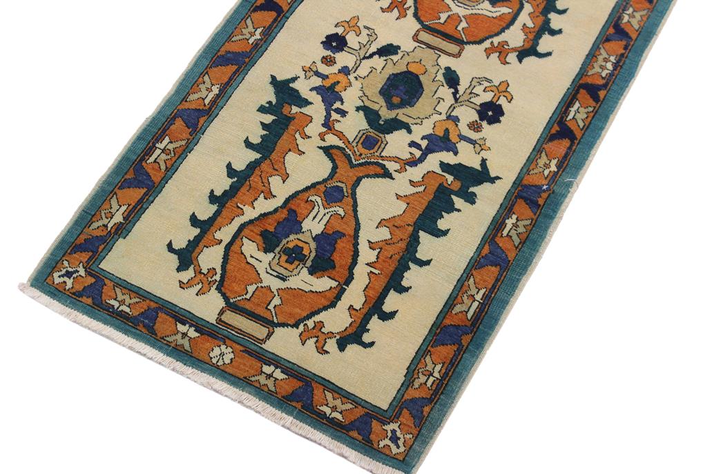 handmade Traditional Kafkaz Chobi Ivory Rust Hand Knotted RUNNER 100% WOOL area rug 3 x 10