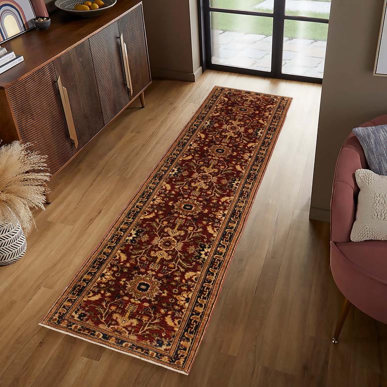 handmade Transitional Kafkaz Red Blue Hand Knotted RUNNER 100% WOOL area rug 3 x 13