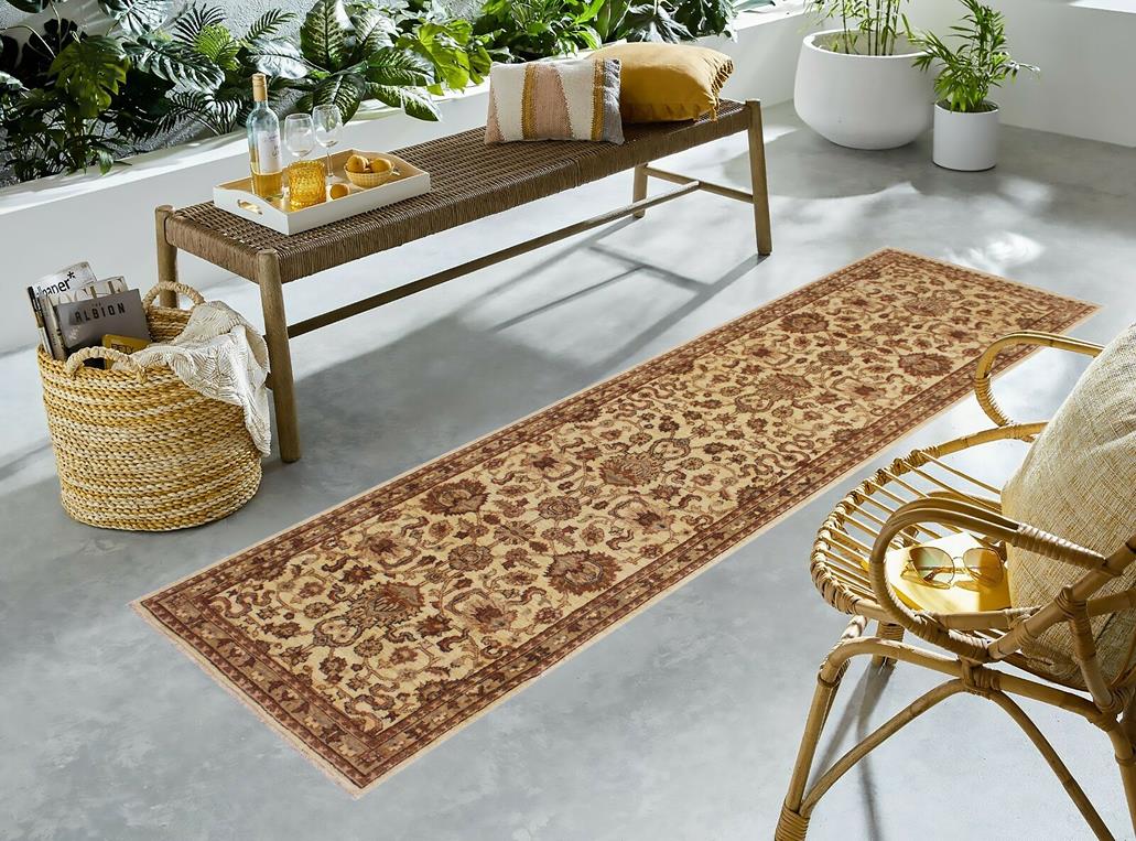 handmade Traditional Kafkaz Ivory Brown Hand Knotted RUNNER 100% WOOL area rug 3 x 10