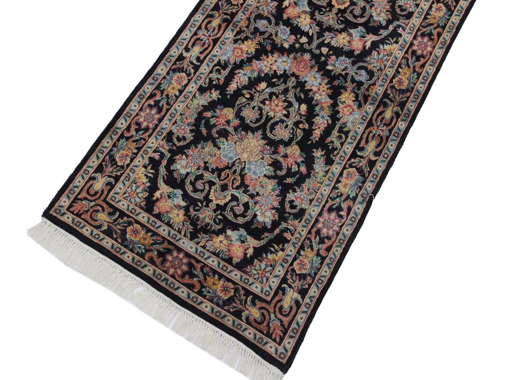 handmade Traditional Kashan Black Gray Hand Knotted RUNNER 100% WOOL area rug 3x10