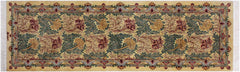 handmade Traditional Tulip Beige Gold Hand Knotted RUNNER 100% WOOL area rug 3x8