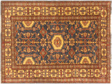 handmade Geometric Super Kazak Blue Gold Hand Knotted RECTANGLE 100% WOOL area rug 4x6