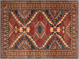 handmade Geometric Super Kazak Red Beige Hand Knotted RECTANGLE 100% WOOL area rug 4x6
