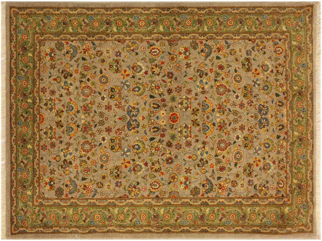 handmade Traditional Design Lt. Gray Lt. Green Hand Knotted RECTANGLE 100% WOOL area rug 4x6