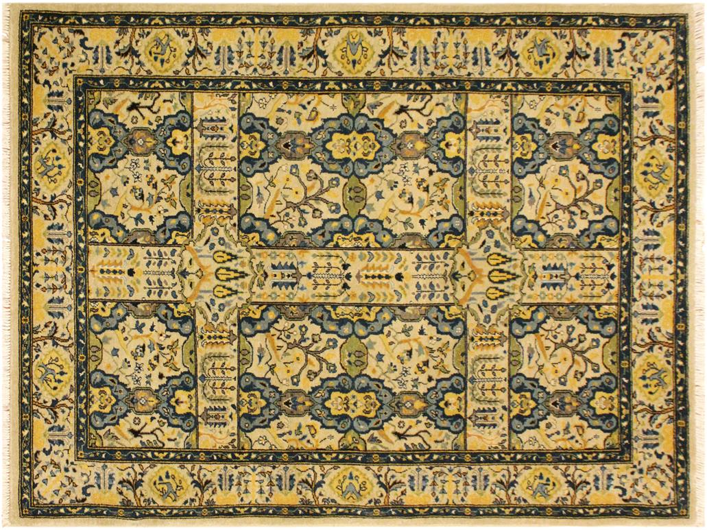 handmade Traditional Design Ivory Teal Hand Knotted RECTANGLE 100% WOOL area rug 4x6