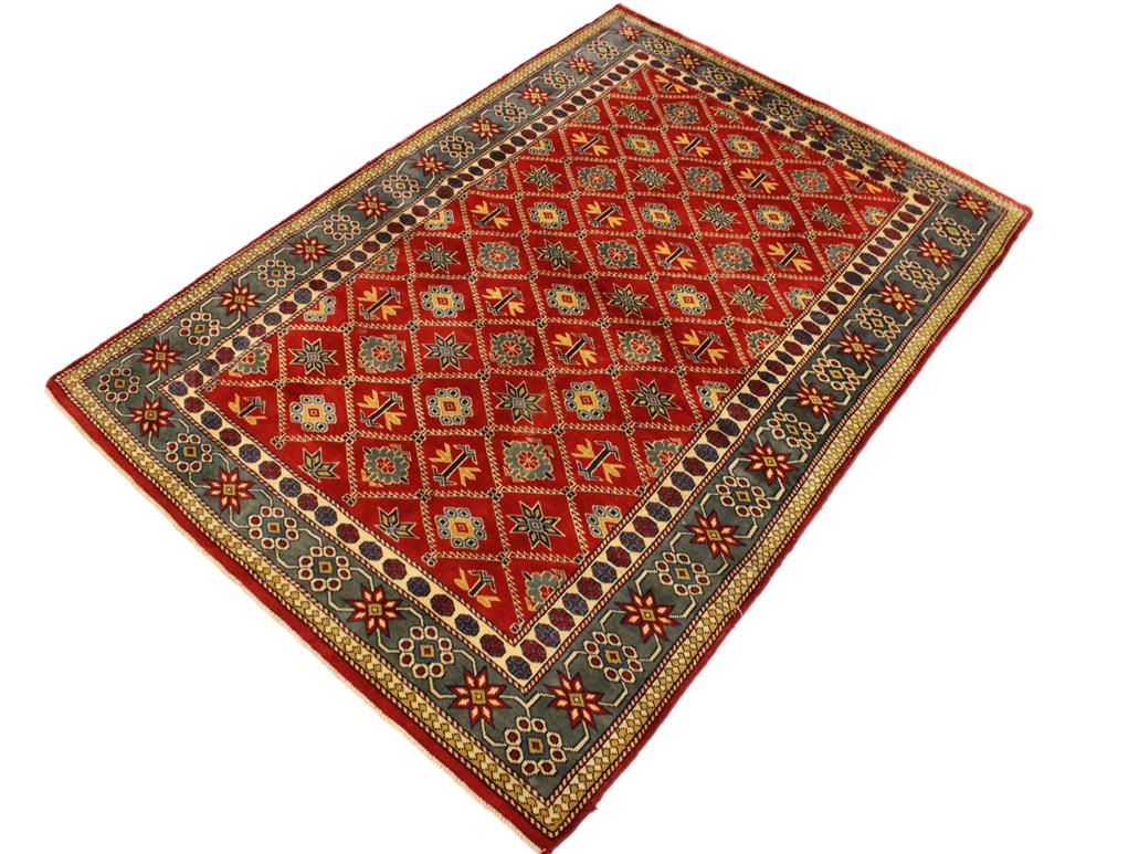 handmade Geometric Sherwan Red Gray Hand Knotted RECTANGLE 100% WOOL area rug 4x6