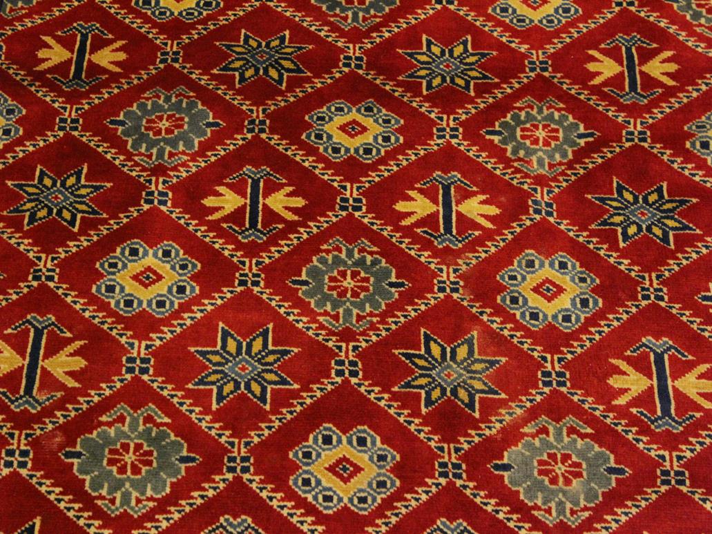 handmade Geometric Sherwan Red Gray Hand Knotted RECTANGLE 100% WOOL area rug 4x6