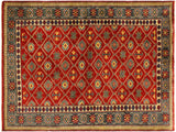 Antique Vintage Sherwan Chieko Red/Gray Wool Rug - 4'3'' x 5'11''
